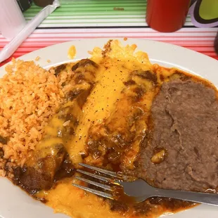 Cheese Enchiladas with rice &amp; refried beans