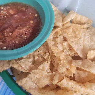 First time here. Chips and salsa are a good start.
