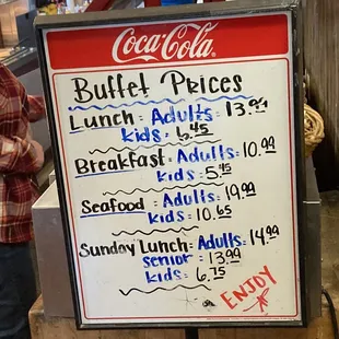 a menu for a buffet