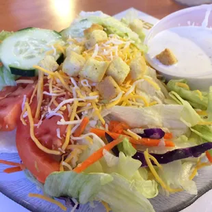 Side salad with the best bleu cheese dressing.. And it's homemade!!!! Deeeeelicious!