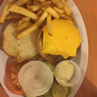 The cheeseburger and fries