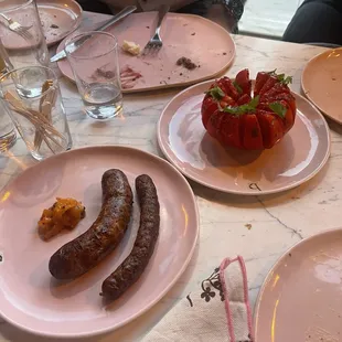 Fermented tomato,  salad sausages, pickled veggies