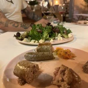 Seared sausages ( pork and lamb) with market salad.