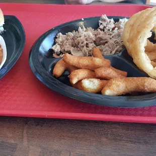 Onion rings made to order, 5.00 bbq plate