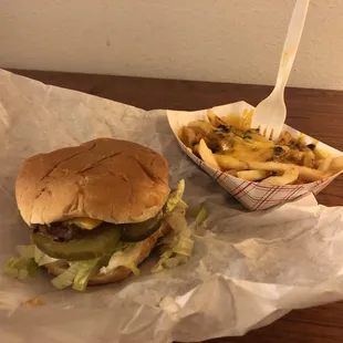 Cheese burger and chili fries