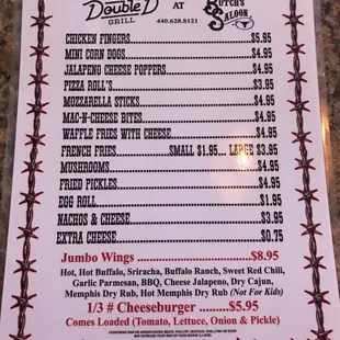 New menu featuring Double D Grill
