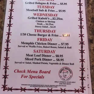 New daily specials featuring the new Double D grill