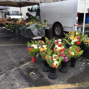 a van with flowers in it
