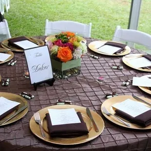 Set your table with style!  Charger plates available in many styles and colors.