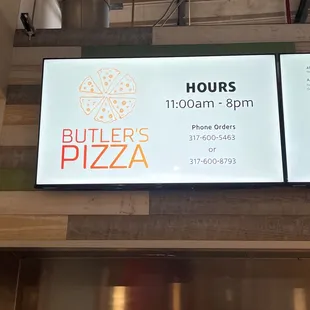 Butler's Pizzas Hours