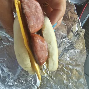 Smoked sausage sandwich