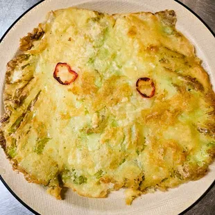 an omelet on a plate on a table