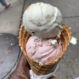 Summer Strawberry and Black Walnut in a house made waffle cone