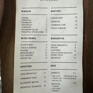 Bar menu