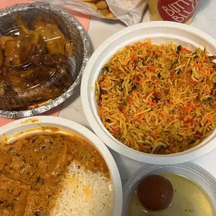 a variety of food items on a table