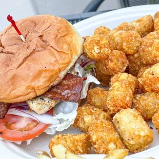 Chicken Bacon Avocado w/ Tater Tots.