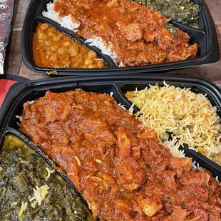 Saag Paneer, Butter Chicken, Vegetable Biryani, Channa Masala