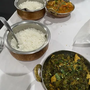 Chicken saag and chicken with veg