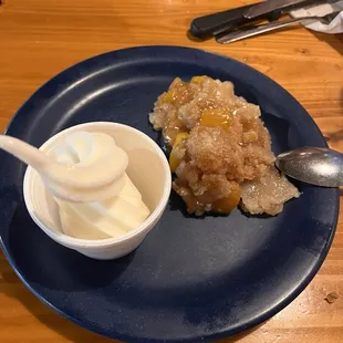Peach cobbler and ice cream