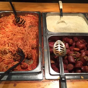 Spaghetti and Sausage.  Didn't try the spaghetti but we sure ate a lot of the delicious sausage.