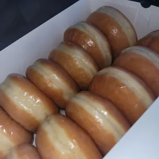 Dozen, hot glazed donuts