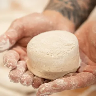 a hand holding a biscuit