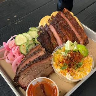 Brisket, ribs and elote
