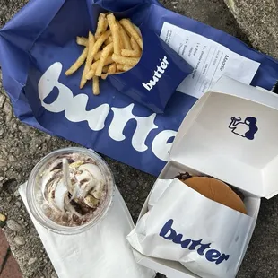 Soft serve ice cream, double burger, fries