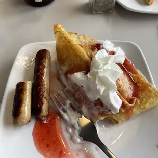 Strawberry crepe and sausage