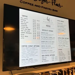 Coffee menu