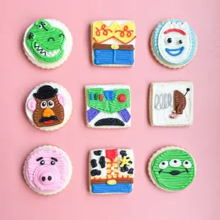 a variety of decorated cookies