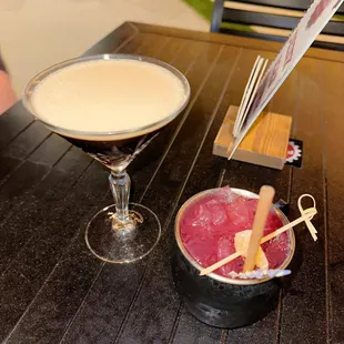 a martini and a bowl of ice cream