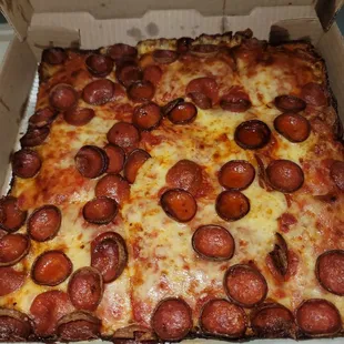 Square pepperoni pizza  absolutely delicious