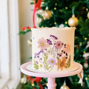 a cake decorated with flowers