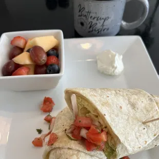 Breakfast burrito with fruit instead of potatoes