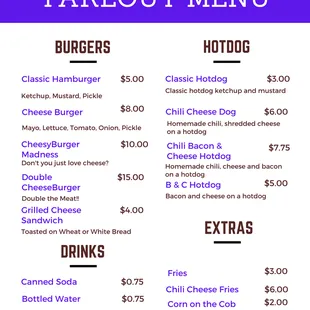 Take out menu