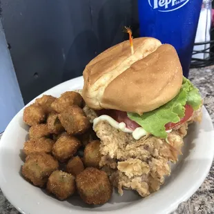 Chicken Fried Steak sandwich &amp; Fried Okra