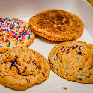 four cookies in a box