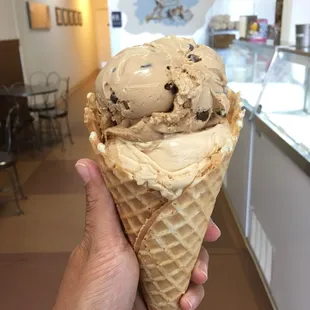 Double scoop of salted caramel and espresso chocolate chip