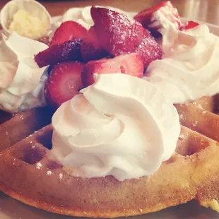 Delish strawberry Belgian waffle, yumm!!