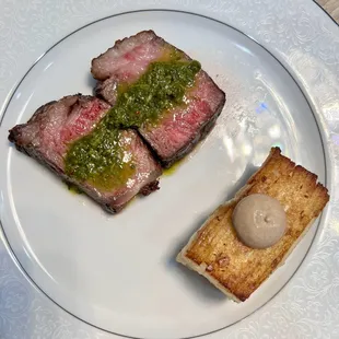 Steak with Chimichurri and potato pavé