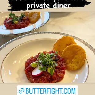 Blue fin ahi tartare with avocado mousse and hand made tortilla chip