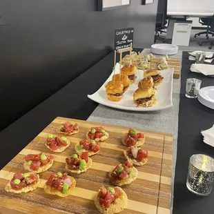 1. Ahi Poke 2. Karaage chicken slider 3. Shrimp tostadas