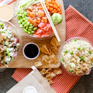 Wonton chips and build your own bowls