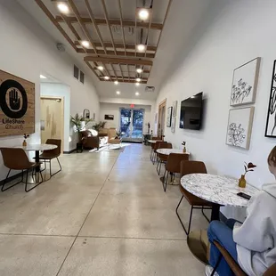 Seating area and restrooms