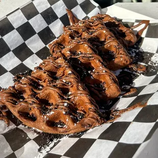 chocolate waffles in a basket