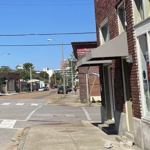 Outside, entrance on the right