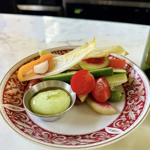 Crudite with tofu green goddess dip - omg amazing