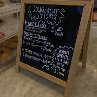 a menu for doughnuts