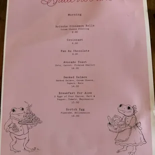Morning menu